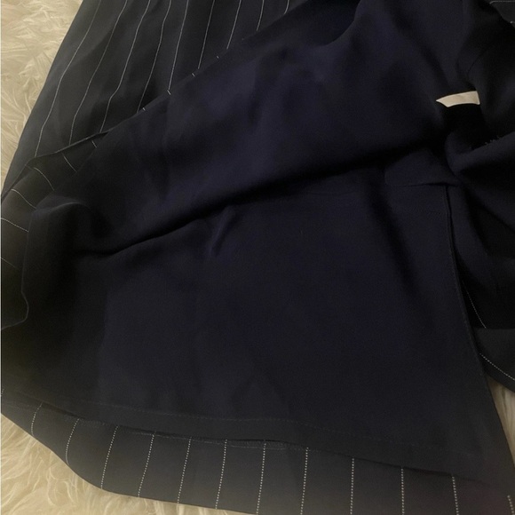 Ralph Lauren Collection Pinstripe Midi Day Dress Tie Neck Button Collar Navy 12 - Picture 10 of 12